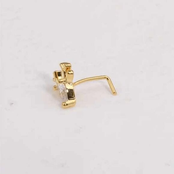 Diamond Gold Elk Reindeer L Shaped Nose Ring - Picture 5 of 6